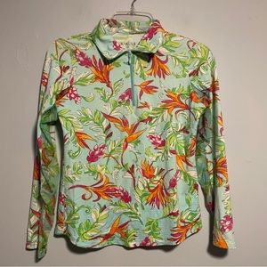 Icikuls Mock Neck Vented Long Sleeve 1/4 Zip Pink Blue Green XS EUC